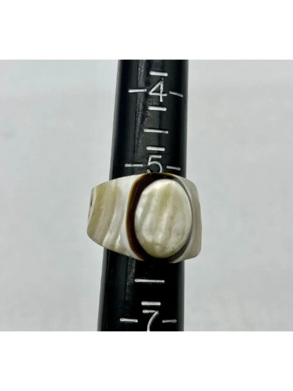 1970s Hand Carved Smokey Mother Of Pearl Ring-Size 6